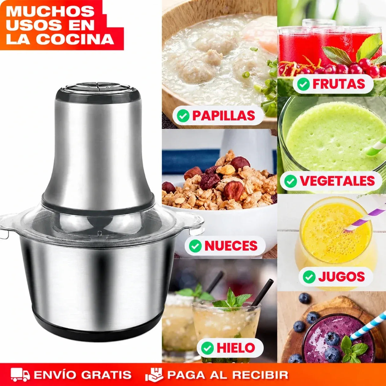 PROMO 🔥 Molino Picador Eléctrico 2L de Acero Inoxidable