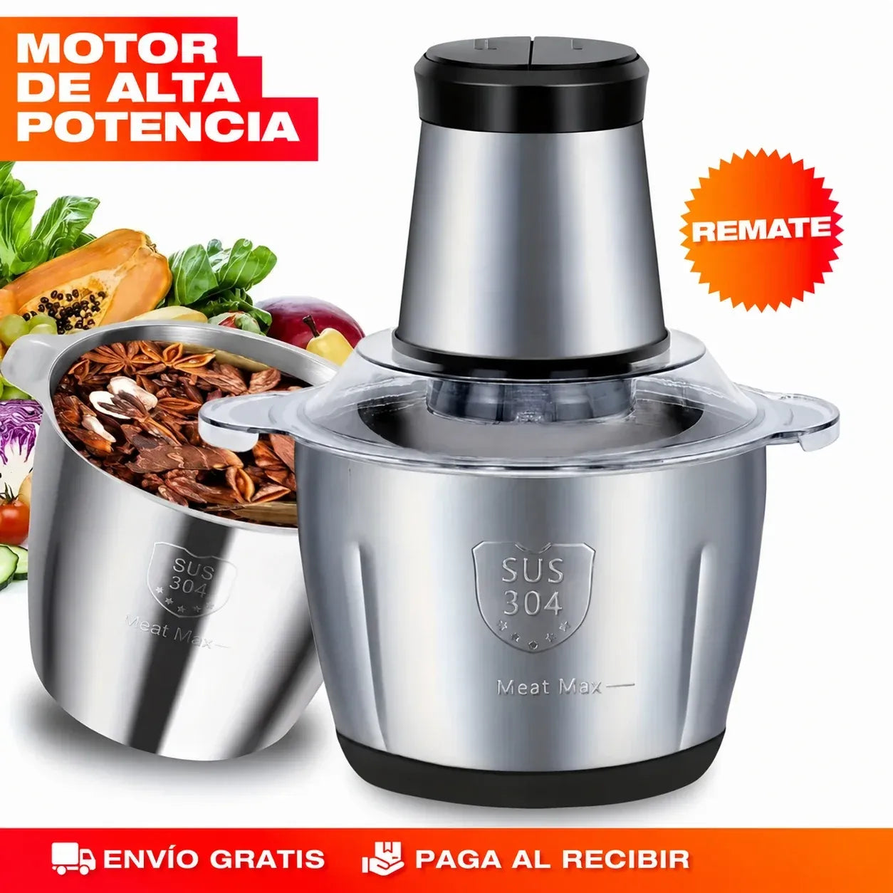 PROMO 🔥 Molino Picador Eléctrico 2L de Acero Inoxidable